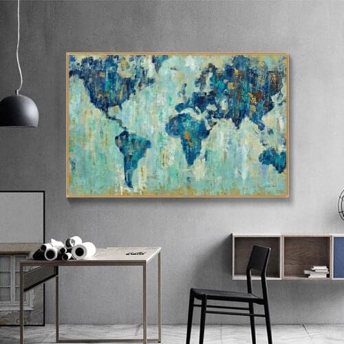 Abstract World Map Canvas Painting Classical Green World Map Print On Canvas for Office Room Picture Wall Art Cuadros Decor