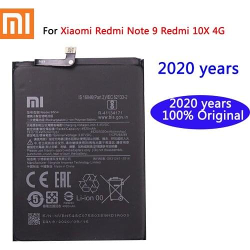 2020 years Xiao Mi Original Phone Battery BN54 For XIAOMI Redmi Note 9 BN54 5020mAh Replace 3.85V Lithium-ion Polymer Battery