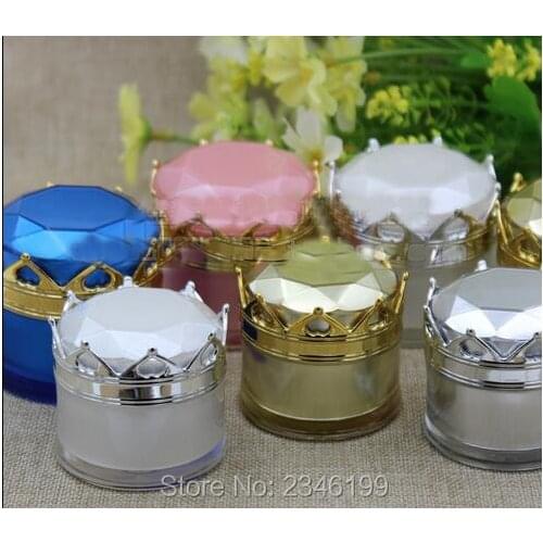 15G 15ML Acrylic Crown Jar Cosmetics Packaging Jar, Eye Cream Nail Powder Packing Box, Empty Acrylic Bottle, 20pcs/lot