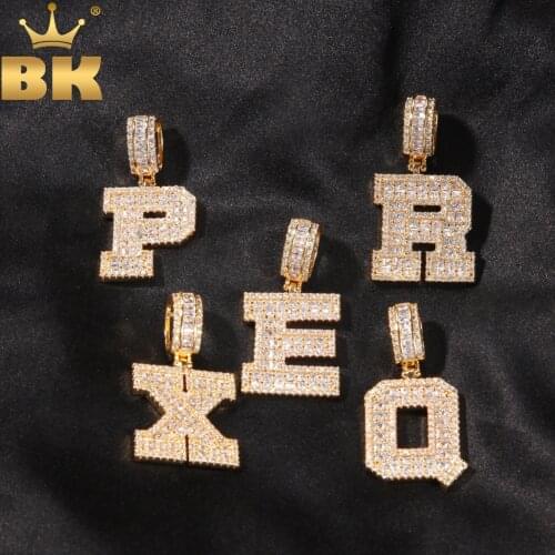 THE BLING KING A-Z Baguette Letters Pendant Iced Out Pink Cubic Zirconia Initial Letter Necklace Mens Women Hiphop Jewelry