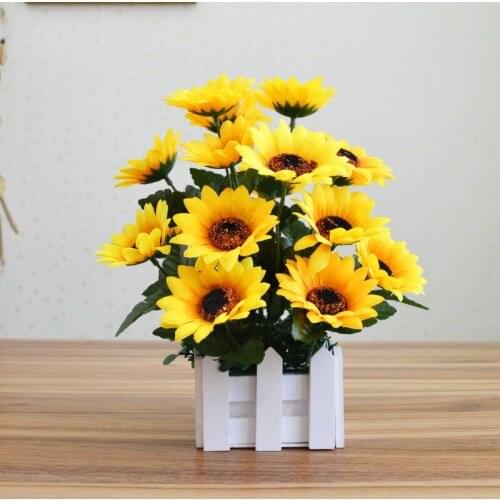 Multi-flower Head Yellow Sunflower Silk Artificial Flowers Bouquet Home Decoration Office Party Garden Decor Autumn Decoration