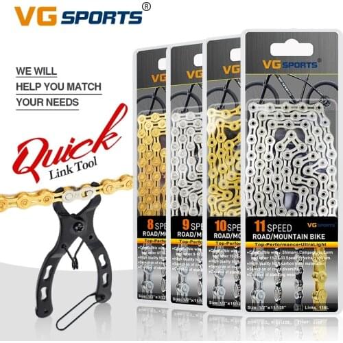 VG Sports Bicycle Chain 8 9 10 speed Velocidade Titanium Rainbow Gold Silver Mountain Road Bike MTB Chains Part 116 Links
