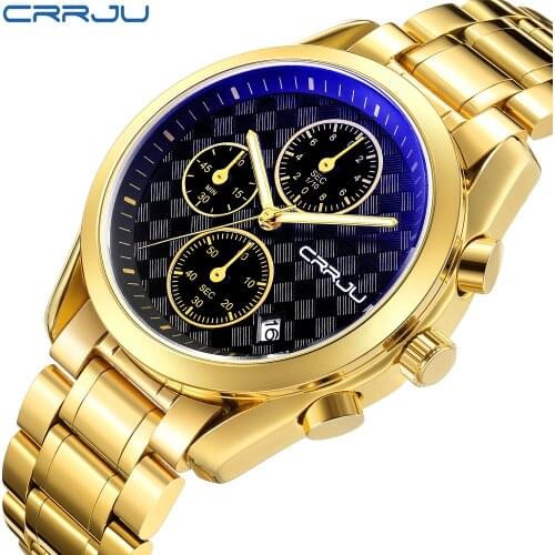 CRRJU Mens Luxury Classical Business Quartz Waterproof Watches Male Stainless Steel Strap Chronograph Watch Relogio Masculino