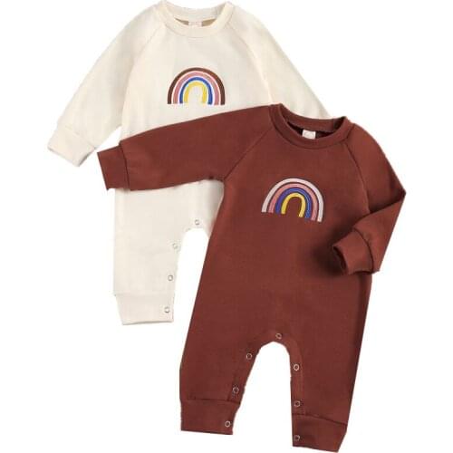 Spring Autumn Infant Newborn Baby Girls Boys Rainbow Embroidery Romper Long Sleeve Jumpsuits Casual One Piece Outfits