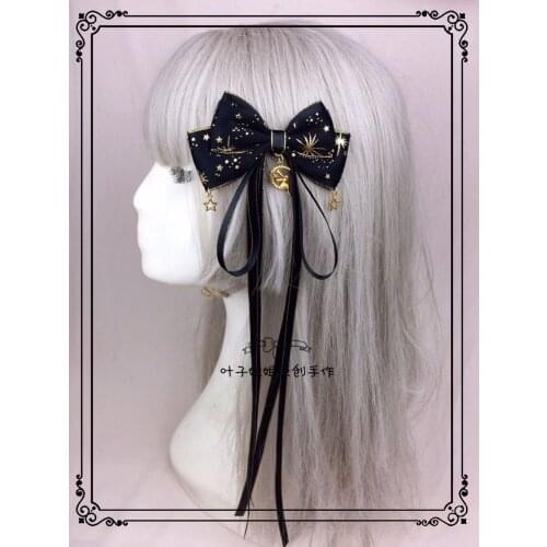 Lolita Headdress Accessories Small Things Bow Bronze Star Yarn Piao Lan Barrettes Hair Accessories