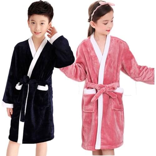 Childrens bathrobe fleece childrens robe boys winter pajamas girls bathrobes swimming baby home clothes 5-14Y