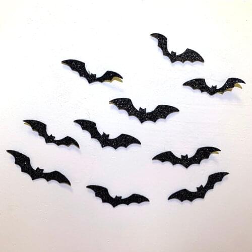 Halloween Bat Wall Sticker Glitter Felt Home Party Decorations Supplies Table Accessories For Children Die Cut Deco Living Room