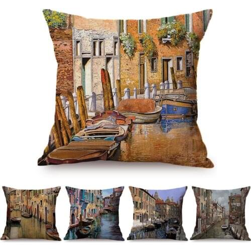 Italy Venice Scenery 3D Oil Painting Style Home Decorative Cushion Cover Boat Famous Rivers Landscape Car Sofa Throw Pillow Case