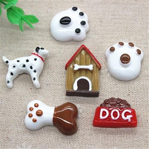 Kawaii Resin Pet Dog/Kennel/Dog Food/Dog Bone/Dog paw print Simulation Miniature Art Flatback Cabochon DIY Craft Decoration