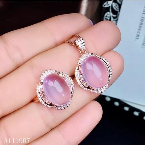 KJJEAXCMY boutique jewelry 925 sterling silver inlaid natural powder crystal Furong stone female necklace chain pendant ring set