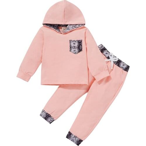 2021-08-03 Lioraitiin 1-6Years Toddler Girls 2Pcs Fall Outfits Long Sleeve Patchwork Pocket Hoodie Top Long Pants Set