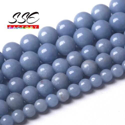 Natural Blue Angelite Stone Round Beads For Jewelry Making Loose Spacer Beads DIY Bracelet Accessories 6 8 10mm 15" Wholesale