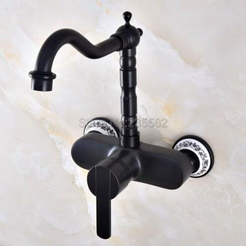 Kitchen Swivel 360 Bathroom Faucet Wall Mount Oil Rubbed Black Bronze Basin Sink Faucet Mixer Taplnf842