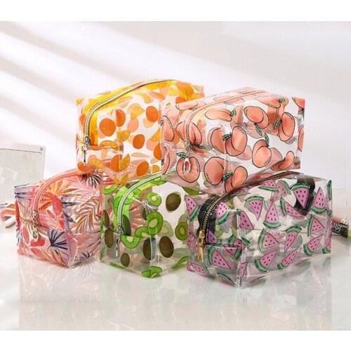 Storage Pouch Waterproof Travel Accessories PVC Multifunction Large Capacity Transparent Pattern for Women Cosmetic Bags 1Pcs