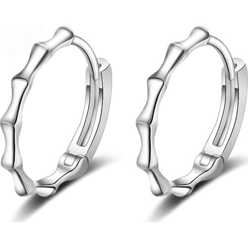 Trendy Bamboo Hoop Earrings Women Female Black 925 Sterling Silver Classic Earring Jewelry for Party Brincos Bijoux Girl