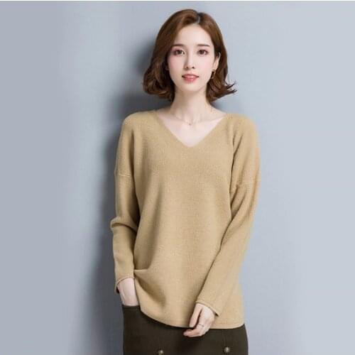 2021 New Spring and Autumn Womens Jacket Long-sleeved Pullover Loose Bottoming Sweater V-neck Versatile Knitted Sweater Top