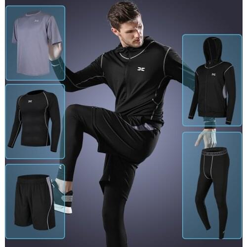 5 Pcs/Sets Mens Training Clothing Suits Cycling thermal Underwear Quick-drying Long Johns Suit Compression Clothes