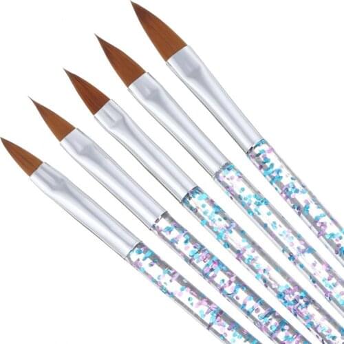 5Pcs Nail Art Sculpture Brush Nail Art Brush Tools Set Crystal Handle Acrylic UV Gel Carving Glitter Pen