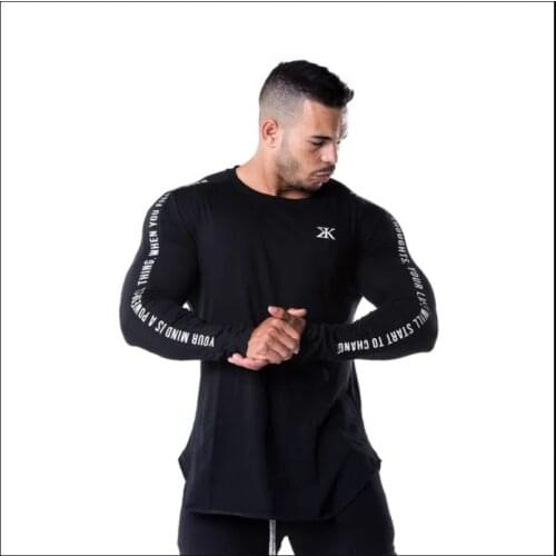 New Fashion High-elasticity Sporting T-shirt Men long Sleeve Fitness T shirt Mens solid gyms Bodybuilding T-shirt Tee