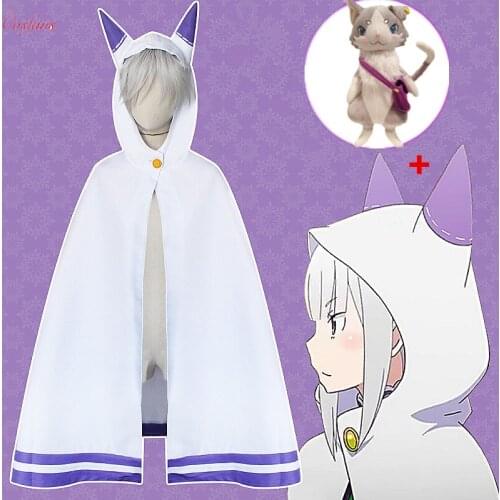 New Re:Zero kara Hajimeru Isekai Seikatsu Emilia Cat Ear Cape Cosplay Cloak with toys Only Halloween Adult Costumes for Women