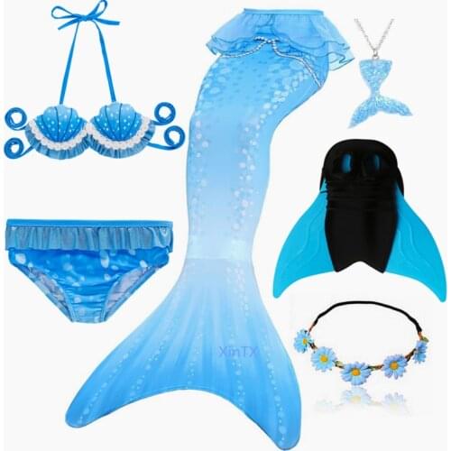 NEW!Girls Mermaid Tails For Swimming Costume With Monofin Flipper for Kids summer Dress Bikini swimmable Suit Mermaid Costume