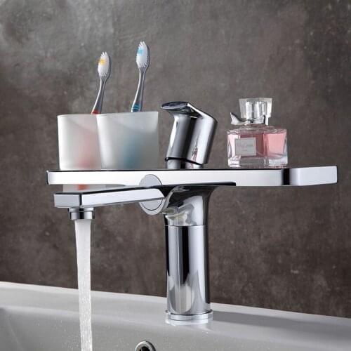 Latest style Chrome / Black Solid brass bathroom sink faucet slap-up Basin mixer faucet with Double Toothbrush cup holder