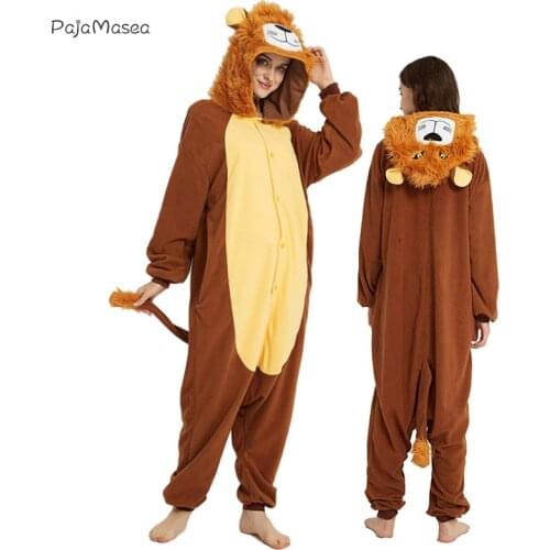 Lion Animal Pajamas Women Christmas Onesie Men Kigurumi Adult Fleece Pyjamas Onsie Cartoon Cosplay Costume Family Party Jumpsuit