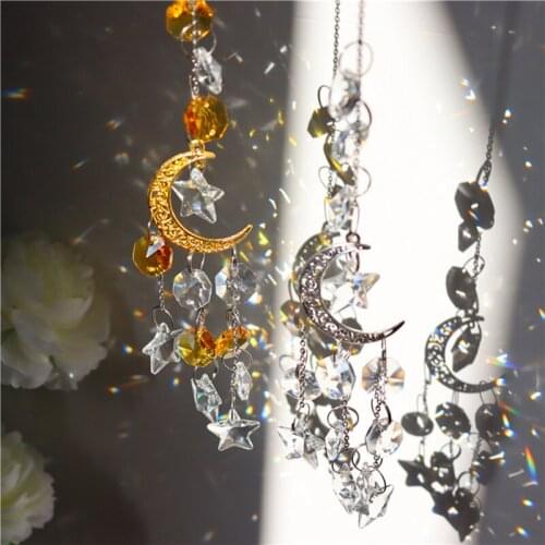 Hanging Crystal Suncatcher Golden/Sliver Moon Catcher Prism Pendant Chain Hanging Window Home Garden Car Ornament