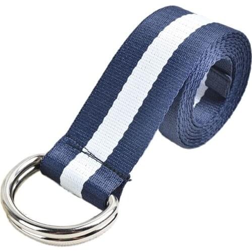 Hot Metal Double Buckle Versatile Leisure Sports Retro Canvas Stripe Decoration Mens and Womens Belts