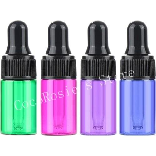 100pcs/lot empty bottle 1ml,2ml 3ml colorful dropper bottle essential oil bottle mini glass essential oil vial dropper bottle