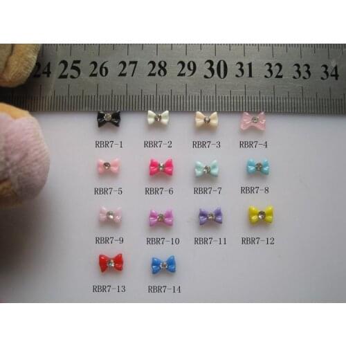 RBR7 200pcs/bag Mini Resin Bow with Crystal Rhinestone Nail Art Bow Decoration Nail DIY Accessory