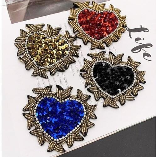 Handmade Sequins Love Heart Beaded Patch For Clothing Large Embroidery Applique Decoration Patches Diy Sewing On Accessories