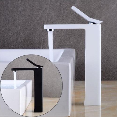 Basin Faucet White/Black Tall Basin Mixer Brass Crane Bathroom Faucets Hot & Cold Water Tap Contemporary Mixer Tap torneira