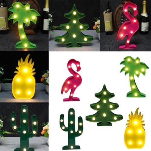 LED Table Night Light Flamingo Pineapple Cactus Party Christmas Wedding Lamp Nightlight Kids Bedroom Home Decor Coconut Tree 3D
