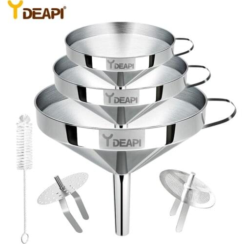 YDEAPI Stainless Steel Funnel Kitchen Oil Liquid Funnel Metal Funnel Detachable Filter Mouth Funnel for Canning Kitchen Tools