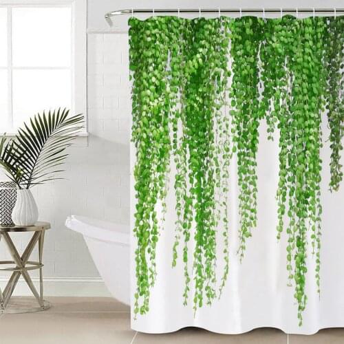 Plant Green Rattan Leaves Shower Curtain Bathroom Decorative Waterproof Polyester Fabric Curtain for Bathroom