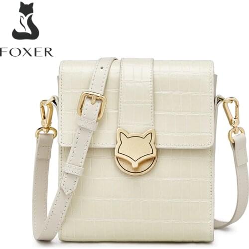 FOXER Summer New Women Crossbody Bags Crocodile Grain Leather Mini Shoulder Bag High Quality Mobile Phone Messenger Bag for Girl
