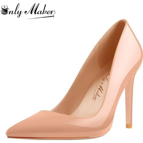 Onlymaker Womens Classic Slip On Pumps Pointed Toe Baby Pink Sexy Stilettos 4 Inch Elegant Evening Dress Shoes Plus Size US15