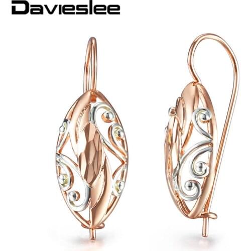Davieslee White Color Oval Earrings for Women Girls 585 Rose Gold Dangle Earrings Birthday Party Fashion Jewelry Gift DGE275