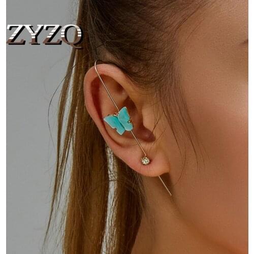 ZYZQ 1PC Sweet Candy Colors Butterfly Earring For Women Trendly Piercing Ear Surround The Auricle Oblique Line Hanging Earrings