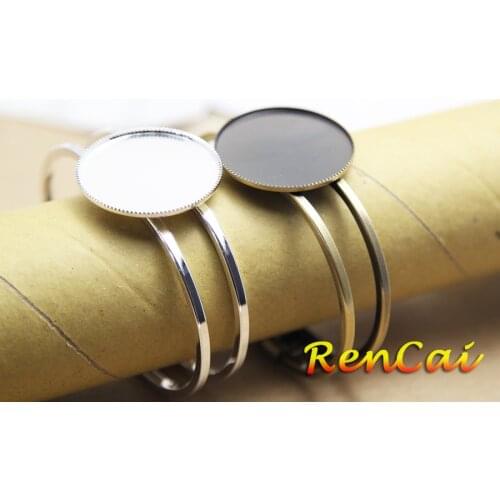 5kits 30mm Round Bangle Bracelet Base Blank Cameo Cabochons Setting With Matching Bracelet/Double Adhesive/ Glass For DIY Making