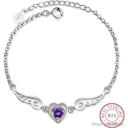 925 Sterling Silver Zirconia Angel Wings Lovers Heart Bracelet Bangles For Women 925 Silver jewelry pulseira feminina S-B151