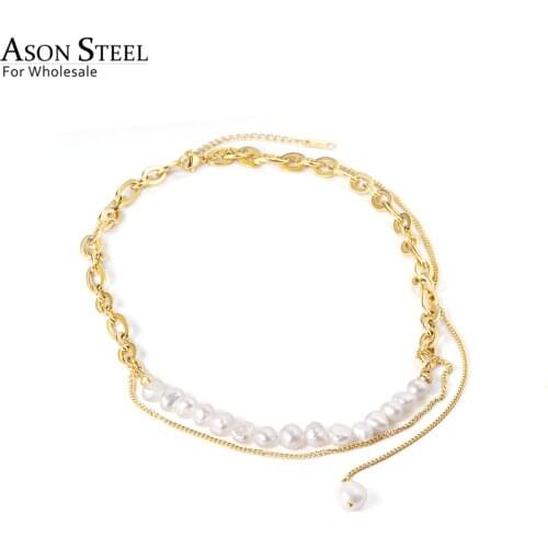 ASONSTEEL Baroque Pearl Pendant Necklace Stainless Steel Fashion Choker for Women Gold Color Trendy Jewelry Party Gift