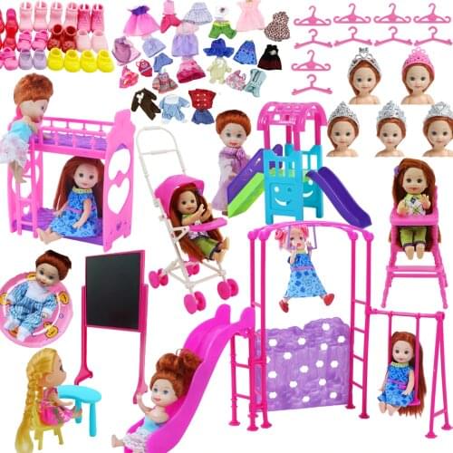 Nursery Pretend Play Toy Baby Bed Chair Doll Furniture Clothes Shoes for Barbie Doll Kelly Dollhouse Accessories Girl Toy Set