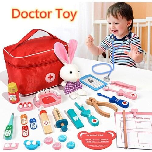 Wooden Pretend Play Doctor Educationa Toys for Children Medical Simulation Medicine Chest Set for Kids Interest Development