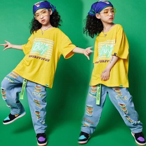 Kids Concert Hip Hop Clothing Oversize T Shirt Crop Tops Streetwear Jeans Pants For Girls Boys Show Dance Costume Clothes