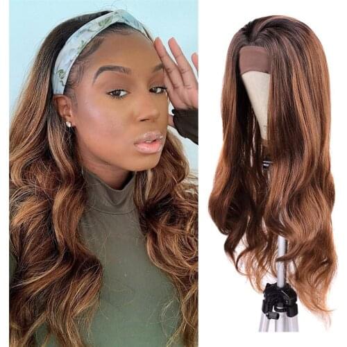 Long Wavy Headband Wig for Black Women None Replacement Body Wave Synthetic Headwrap Hair Wig Blonde Ombre Color By Fashion Icon