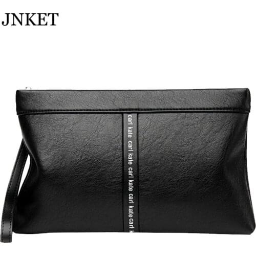 JNKET New Mens PU Leather Clutch Handbag Business Bag Zipper Long Wallet Large Capacity Clutch Bag Detachable Wristlet（2 Sizes