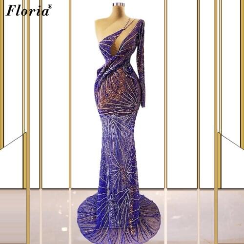 One Shoulder Beads Cocktail Dresses Middle East Mermaid Prom Party Dresses Evening Wear Luxury Party Dresses Robes De Cocktail
