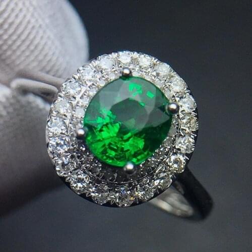 A411 Tsavorite Ring Fine Jewelry 18 K Gold Natural Unheat 1.15ct Tsavorite Gemstones Diamonds Female Wedding Rings